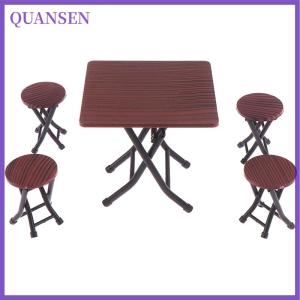 QUANSEN บ้านตุ๊กตา1:12ชุดโต๊ะและเก้าอี้พับได้เฟอร์นิเจอร์ขนาดเล็กมีเก้าอี้4แบบ