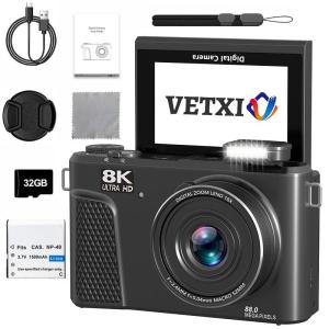 VETXI-D30 camera 8K photography digital camera video blogging camera 88MP 18x digital zoom 3.0-inch flip screen suitable for teenagers/students/beginners simple operation easy to use