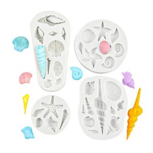Hiệu Quả Biển khuôn bánh 4PC Hải Sản Chủ Đề Linh Hoạt dụng cụ làm bánh Máy Rửa Chén An Toàn hình vỏ khuôn silicon