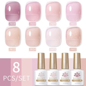 BORN PRETTY 8PCS Jelly Nude Pink Nail Gel Polish Set 10ml Translucent Soak Off UV LED Gel For Semi Permanent Nail Art Manicure