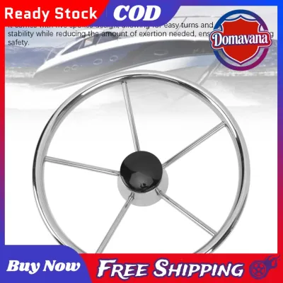 Domavana Vô lăng hàng hải 13-1 2 inch Vô lăng thuyền bằng thép không gỉ 5 nan có nắp ở giữa & Tay cầm thoải mái cho du thuyền & tàu cao tốc