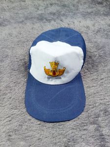 Topi biru putih SMP model pengikat karet elastis cewe cowo