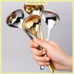 [PureZone] ช้อนกลมสแตนเลสหัวใหญ่สำหรับอาหารค่ำด้ามยาวสีแดงทองช้อนคนทำขนมหวานสำหรับอุปกรณ์ในครัว