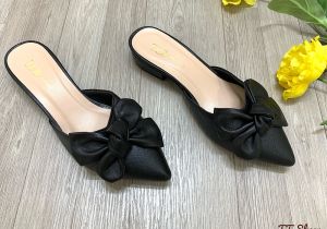 Sục nơ hột gót vuông 2 cm TT Shoes mũi nhọn bao11