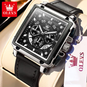 OLEVS Jam Tangan Pria Anti Air Terbaru LED Tali Kulit Luxury Bercahaya Kalender Multifungsi Quartz Watch Man
