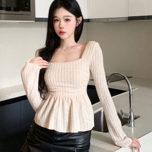 🔥Fran🔥 blouses women new style 2025 Design Sense Sweet Top Women Gentle Cute Knitwear Waist Retraction Slim Bottoming Shirt