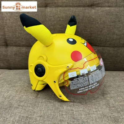 Nón bảo hiểm Pikachu có kính che mặt cho bé từ 2 đến 8 tuổi mũ bảo hiểm trẻ em hình pikachu cực kỳ đáng yêu