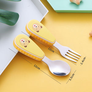 Halo-Halo 2 IN 1 Sendok Makan Anak Bayi / Peralatan Makan Sendok Garpu Set Gambar Kartun Stainless Steel