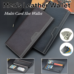 Mens Leather Wallet Multi-Card Slot Wallet With Zipper Coin Pocket Waterproof Money Bag Card Holder