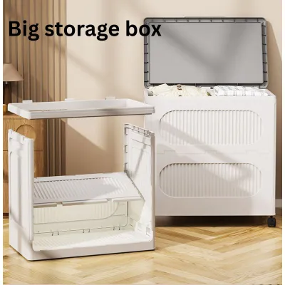 60cm Large Storage Bin With Lid With Lid and Wheel Foldable /Collapsible Organizer boxBig Plastic Storage Container for Clothes Toy for Home