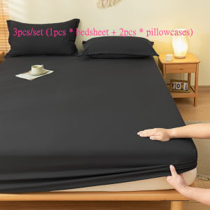 3pcs/set - (1pcs bedsheet+2 pillowcases) new skin friendly solid color brushed Fitted Sheet student bed sheet mattress protective cover.