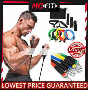 【MCFIT】 11pcs Set Exercise Resistance Bands Yoga Fitness Pilates Gym Kit YOGA Fitness Exercise Bands ABS 健身拉力绳