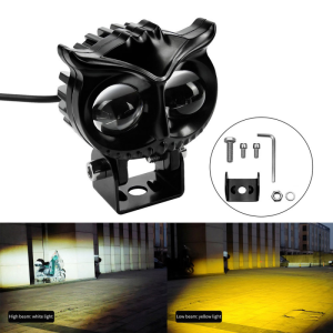 Motorcycle Headlight White Yellow 2.5 inch LED Spot Light Driving Lamp Dual Color Owl Headlamp 12V for Car ATV