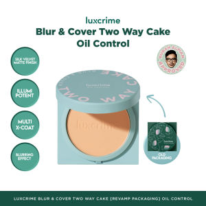 LUXCRIME Oil Control Blur & Cover Two Way Cake - Bedak Foundation Padat High Coverage Untuk Kulit Halus Tanpa Pori Bebas