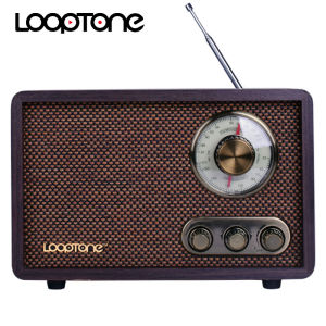 LoopTone Bluetooth Tabletop AM/FM Hi-Fi Radio Vintage Retro Classic Radio Whip Antenna W/ Built-in Speaker Treble&Bass Control Hand-crafted Wood