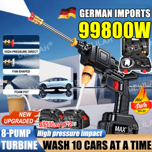 【Wash 15 cars at a time】DELILAH Portable Pressure Washer Free 2 batteries 30000Kpa Pressure Washer Cordless High Power Spray Aagriculture Water Gun For Cleaning Cars/Floors/Watering Flowers High Sprayer Water Spray Gun For Car Wash Wireless Car Washing Ma