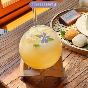 Heabety Cocktail cốc thủy tinh với gỗ đứng sáng tạo Thanh thủy tinh uống cốc ronud bóng Cocktail cốc trái cây Mặt Trăng nước trái cây cốc