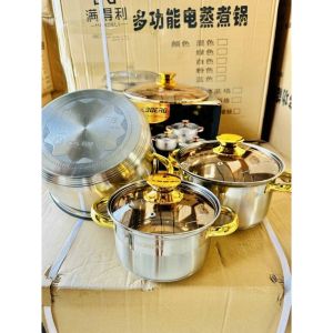 Bộ Nồi 3 Món Đáy 5 Lớp ENGELBERG. Inox 304 Cao Cấp Nắp Vung Kính Cường Lực Sử Dụng Trên Mọi Loại Bếp - VinhBuiCase