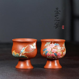 宜兴对杯主人茶杯品茗杯龙凤原矿紫砂杯茶具