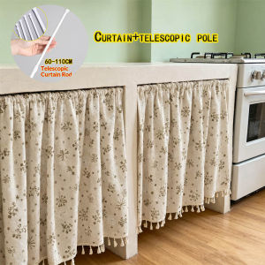 Tassel Simple Cabinet Curtain Kitchen Flower Short Door Curtains Curtain for Sink Dustproof Curtain