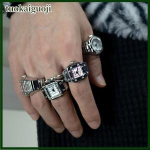 tuokaiguoji แหวนวินเทจแหวนนาฬิกาควอตซ์แนวพังค์สำหรับคู่รักผู้หญิงผู้ชายฮิปฮอปเท่ๆยืดหยุ่นได้แหวนใส่นิ้วอุปกรณ์เสริมฮิปฮอปส่วนตัว