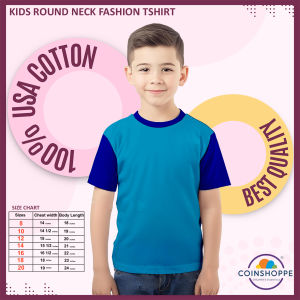 Coinshoppe Kids Cotton Shirt Round Neck Fashion (Aqua Blue and Royal Blue Combination)