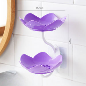1PC Lotus Shape Soap Tray with Drainage Double Layer Soap Dish Punch Free Wall Mounted Soap Dish