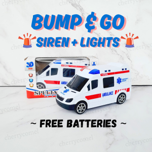 [FREE BATTERIES] Siren + Lights Small Ambulance Bump & Go Toy Vehicle Ambulans