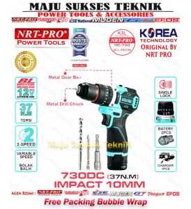 NRT-PRO 730 DC Mesin Bor Cordless Drill 10MM 12V 12 V Baterai Batre Beton Impact Brushless 730DC