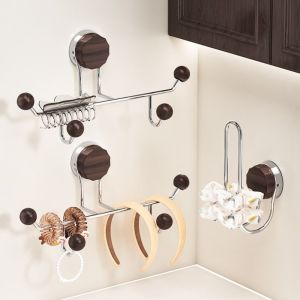 JEHUA Wall-mounted Headband Storage Rack Suction Cup Stainless Steel Clothes Coat Hooks Practical Strong Load-bearing Corner Hanger for Bathroom