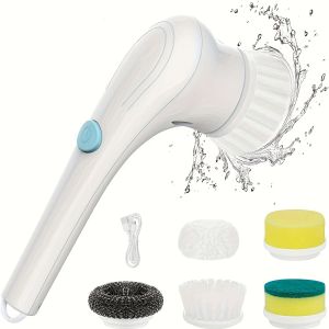 A Cordless Handheld Cleaning Brush with 5 Interchangeable Brush Heads a Portable Rotating Scrubber Suitable for Use in Bathrooms Bathtubs Wall Tiles Floors And Kitchens.