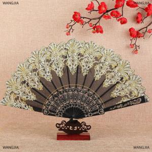 [COD] WANGJIA Vintage Lace Folding Fan Dance Hand Held Fans Chinese Dance Fan Photo Props Wedding Party Decoration Ornament Craft Gift