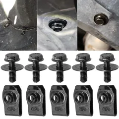 35-Piece Body Bolts & U-Nut Clips Set – M6 Engine Under Cover Splash Shield – Fits Nissan – Black Metal/Plastic