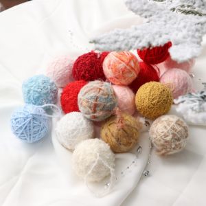 TRANQUIL HUT 50Pcs Woolen Ball Christmas Yarn Ball Hand-wound Random Color Christmas Ball Decoration Party Supplies Decorative Tree Hanging Pendant Navidad