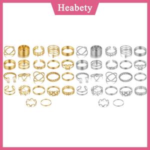 Heabety 22Pcs Thiết Lập Cổ Điển Hollow Tim Bướm Nhẫn Set Cho Phụ Nữ Kim Loại Bạc Màu Hình Học Xoắn Ốc Hình Dạng Vòng Rendy Đồ Trang Sức