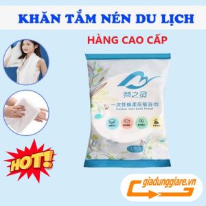 Khăn tắm nén cotton không xù lông khăn viên nén nhỏ gọn tiện mang theo du lịch công tác (KT 70 x 140cm)