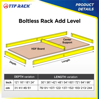 TTF Rack™ BOLTLESS RACK ADD LEVEL D31-61cm L76-244cm 400kg Yellow Blue /Storage Rak / Rak Dapur /Rak Besi/ Rak Serbaguna