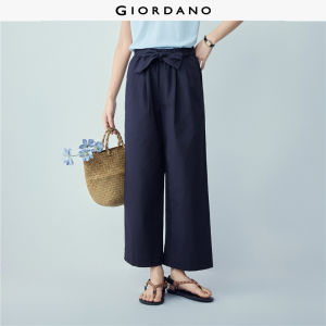 Giordano Beau Monde Women Stretch cotton tie waist wide leg ankle length pants Free Shipping 13426422
