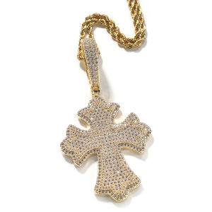 Cross-border best-selling new four-pronged cross zircon pendant Hiphop Punk street style mens necklace available for dropshipping