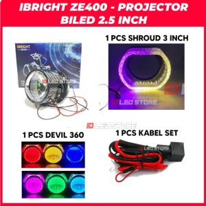 PAKET KOMPLIT BILED IBRIGHT ZE400 2.5 INCH 60 WATT DOUBLE EMITER CARBON