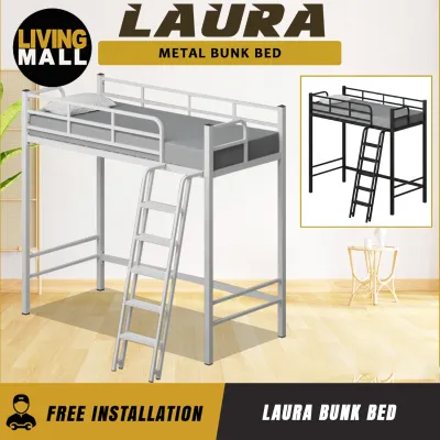 LivingMall Laura Single Metal Bunk Bed Frame or Loft Bed Style in 2 Colour - with Mattress