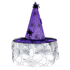 Witch Hats for Women Halloween Wicked Witch Hat with Lace Veil Spiders Web Decors Costume Party Carnivals Cosplays