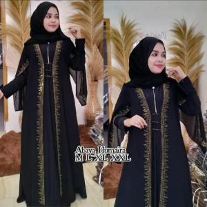 [ Nitaranz ] Exclusive Abaya Dubai Humairah Black Gold Series / Abaya Bahan Jersey dan Layer Siffon Arabian Polos Lengan Kalong