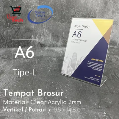 Akrilik Tempat Brosur Stand QR Code Tent Card Display Ukuran A6 Type L Series