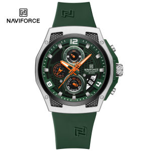 NAVIFORCE Original Mens Chronograph Movement Quartz Watch 30m Waterproof Silicone Strap Stopwatch Chronograph Calendar Luminous Hands Honeycomb Design Dial Mens Boys Fashion Accessories Casual Watch NF8051T