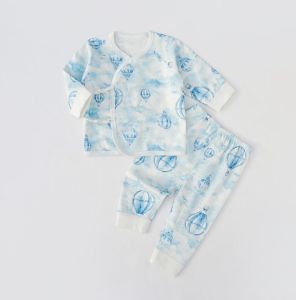 CleverMama Cozy Cotton Baby Pajama Set with Tie Closure and Animal Print for 0-6 Months