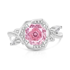 LUMIQLO High Carbon Diamond Silver Ring Rose Cut Copper Rose Shape Ring Fashion Rose Shape Design Charm Ring For Lovers