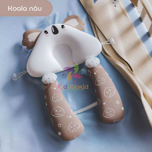 Gối chữ U cho bé sơ sinh hình thú đa năng KidsWorld chống giật mình chống bẹp đầu có dây rút điều chỉnh 3 đầu giúp bé ngủ ngon