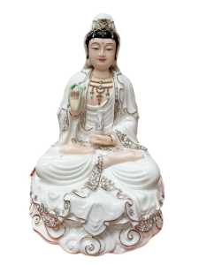 Ceramic Guanyin seated on lotus throne Buddhist statue ornament