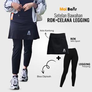 MOI Celana Legging Rok Olahraga Setelan Bawahan Sport Rok + Legging Panjang 1 Set Senam Lari Jogging Zumba Outdoor